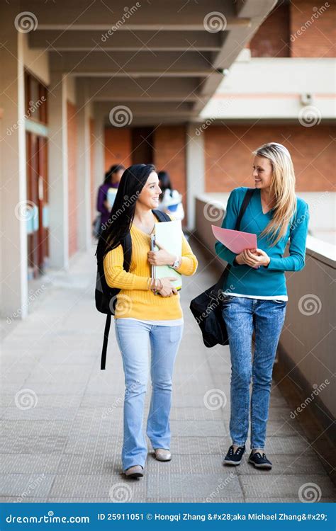 College Students Walking On Campus Stock Image Image Of Corridor