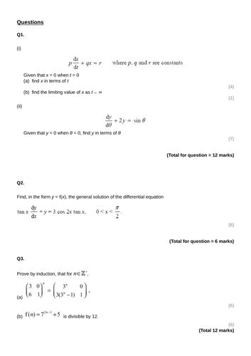 Further Maths Edexcel A Level Questions By Topic Teaching Resources