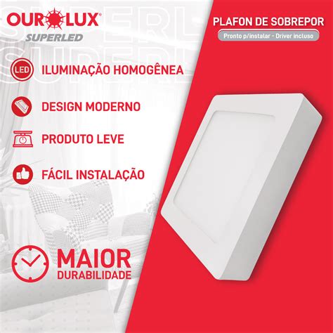 Plafon Led De Sobrepor 24w 6500k Bivolt Quadrado Superled Ourolux Os