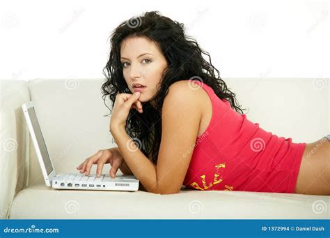 Brunette With Laptop Stock Photo Image Of Pretty Pleasure