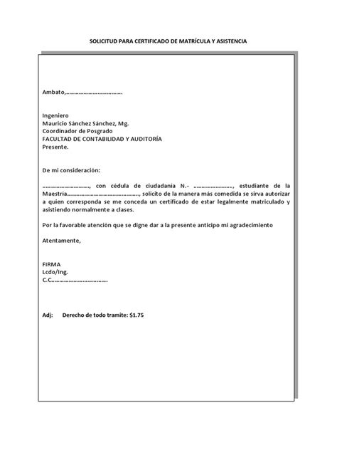 Solicitud Para Certificado De Matricula Y Asistencia Pdf