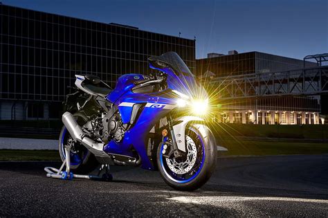 Yamaha Yzf R Blue Lights Sport Motorcycle Vehicle Hd Wallpaper