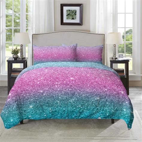 Arightex 3 Piece Twin Size Comforter Bedding Set Iridescent Turquoise Pink Purple Blue Mermaid