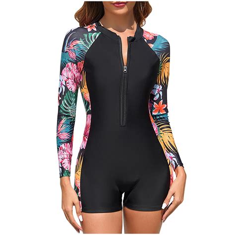 Jamicy Womens One Piece Swimsuit Hot Spring Wear Womens Rash Guard Swimsuit Boyleg Long Sleeve