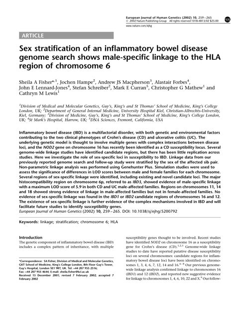 PDF Sex Stratification Of An Inflammatory Bowel Disease Genome Search Shows Male Specific