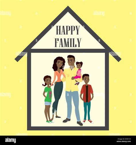 Large African-American family at home,stock cartoon vector illustration