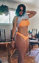 Amazon ZAFUL Women S Wide Straps Padded Bandeau Bikini Set Piece Cheeky Swimsuit Neon