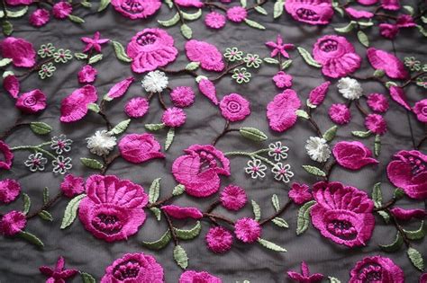Hot Pink Embroidered Lace Fabric Fuchsia Pink Embroidery Etsy