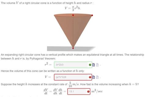 Solved The Volume V Of A Right Circular Cone Is A Function Chegg