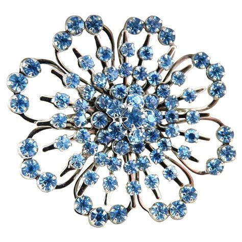 Vintage Flower Brooch Ice Blue Rhinestones C 1950s From Victoriascurio