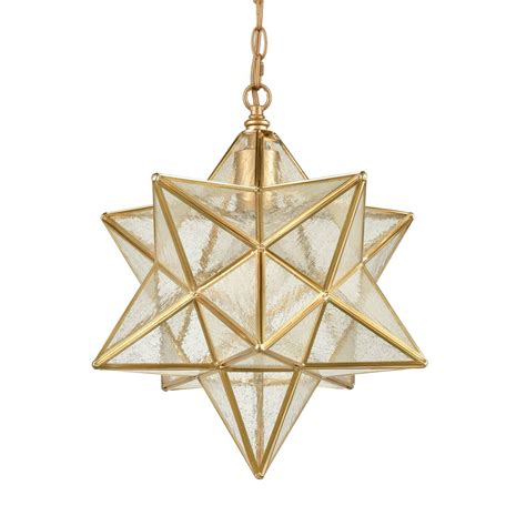 Brass Moravian Star Pendant Light Seeded Glass 14 In Claxy