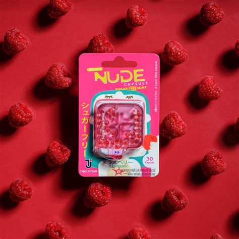 รบฟร สนคาพรเมยม NUDE Capsule เมดอมดบกลนปาก รสราสเบอรร Raspberry แบบยกกลอง บรรจ 20