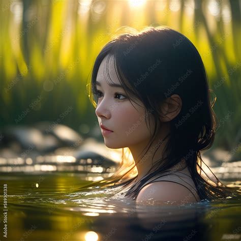 A Japanese Girl Taking A Bath In A Hot Spring Generative Ai Ilustra O Do Stock Adobe Stock