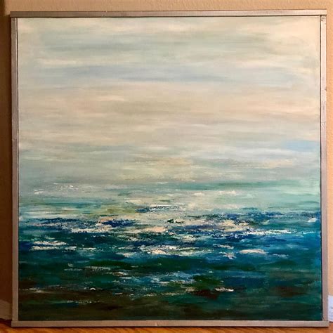 Coastal Seaside Original Acrylic Painting Framed 36x36 Gallery Wrapped