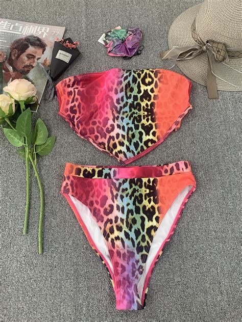 2021 Bikini Set Swimwear Leopard Print Bellyband Bikini 2 Piece Hot Swimsuit Bikini And