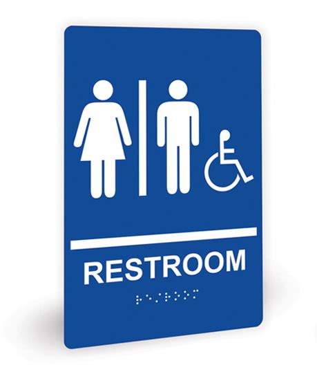 Blue ADA braille restroom signage