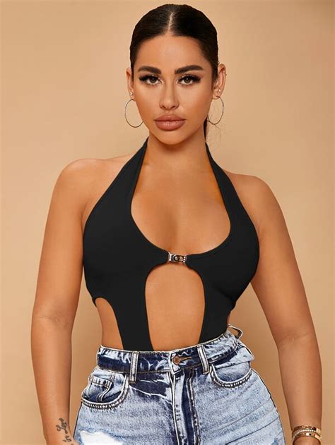 Shein Sxy Backless Cut Out Halter Bodysuit Shein Usa