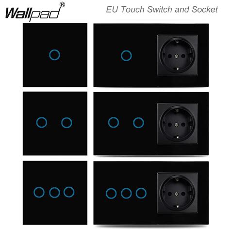 1-2-3-Gang-EU-Touch-Wall-Switch-and-Socket-Wallpad-Black-Glass ...