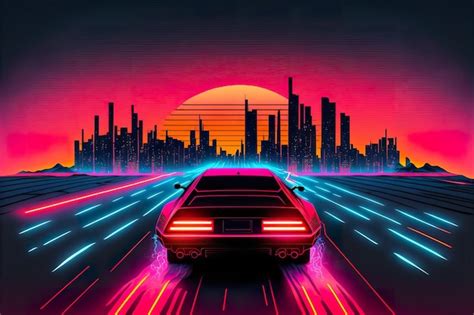 Premium Photo Synth Wave Car Pink Illustration