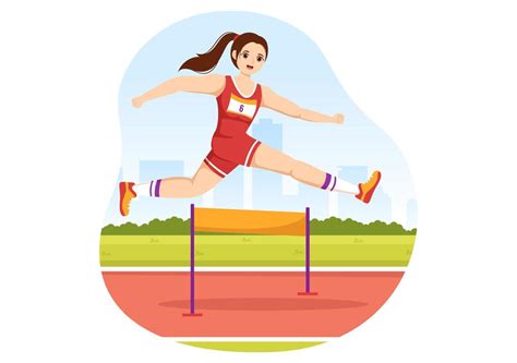 Salto Em Distancia Desenho - ilustração de jogo de esportista de salto em distância de obstáculo de ...