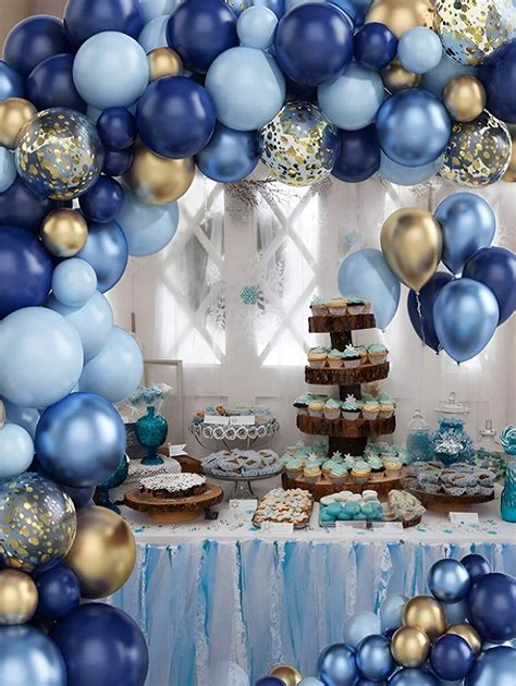 Blauw Metallic Ballonnen Slinger Boog Kit Goud Confetti Ballon Voor