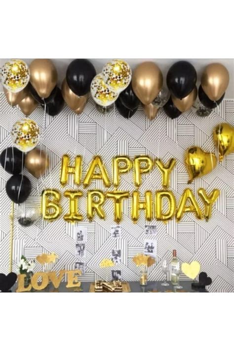 Deniz Party Store Happy Bırthday Gold Folyo Harf Balon Gold Krom Balon