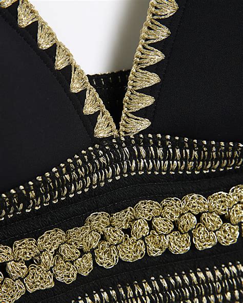 Black Frill Elasticated Bikini Top River Island