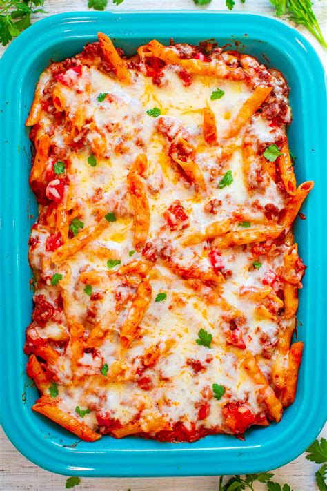 Cheesy Ground Beef Pasta Casserole Averie Cooks