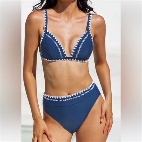 Cupshe Swim Cupshe Colombia Coast Shell Stitch Triangle Top Cheeky Bikini Set Poshmark