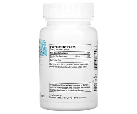 Купить Пиколинат цинка Thorne Research (Zinc Picolinate) 15 мг 60 ...