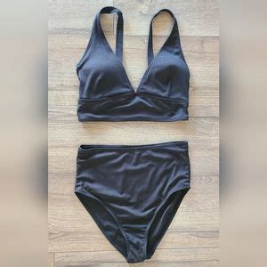 Beach Lily Swim Nwts Beach Lily Black Ribbed Piece Bikini Swim Topbottoms Size Medium