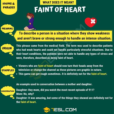 "Faint of Heart" Meaning, Origin and Examples • 7ESL