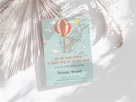 Editable Up Up And Away Baby Shower Invite Hot Air Balloon Baby