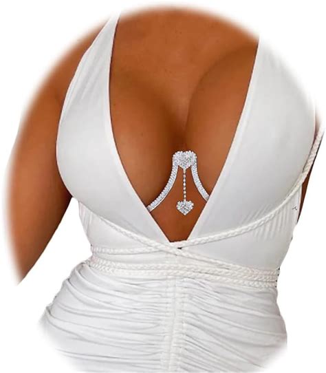 HLSOHJP Rhinestone Chest Bracket Bra Chain Body Jewelry Crsytal Breast Body Chain Heart Bikini