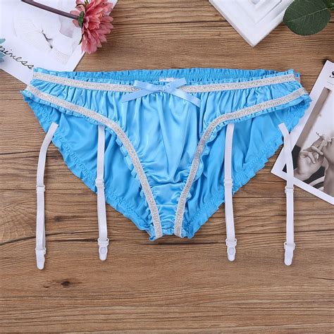 Hot Sale Men S Sexy Lingerie Shiny Stretchy Satin Ruffled Lined Sissy Plastic Garters Bow