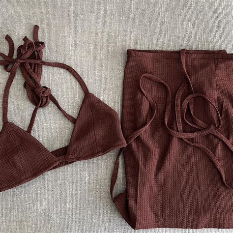 Brown Bikini Top And Skirt Set Never Worn Can Be Depop