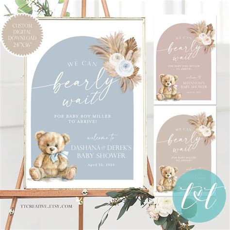 We Can Bearly Wait Baby Shower Welcome Poster X Boho Arch Design