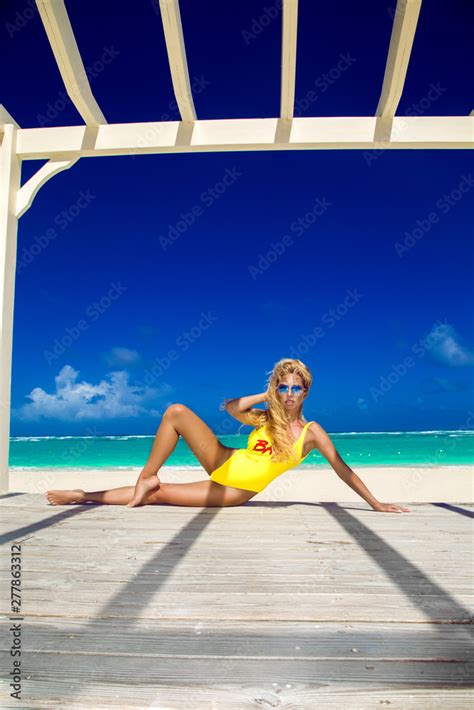 Incredibly Beautiful Sexy Model Girl In Bikini At The Seaside Of The Tropical Island Blonde