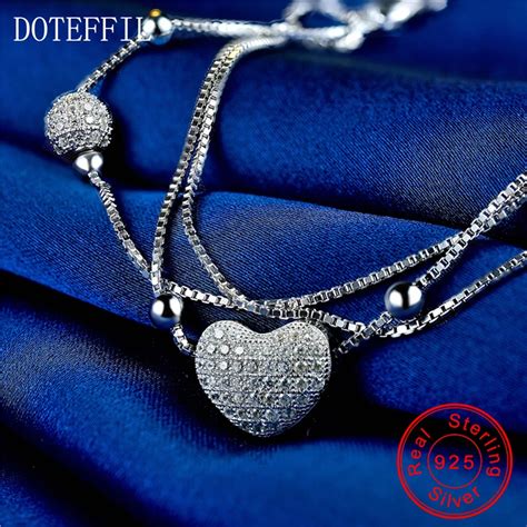 Love 925 пробы Серебряный женский браслет с подвесками модное сердце ...