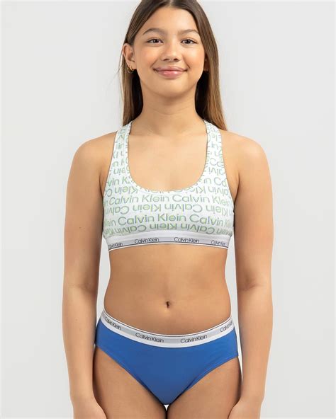 Shop Calvin Klein Girls Modern Cotton Bikini Brief Pack In Logo Stripe All Over Fast