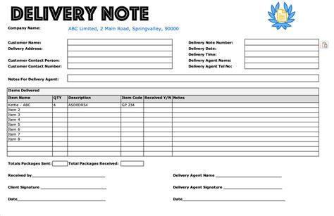 Printable And Editable Delivery Noteproof Of Delivery Template In