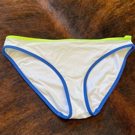 Aerie Swim Nwot Aerie White Neon Yellow Cobalt Blue Detail Bikini Bottoms Poshmark