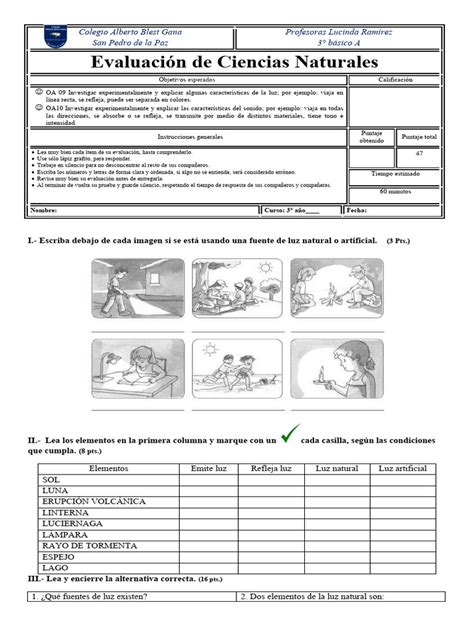 EvaluaciÓn 1 Ciencias 3° Pdf Ligero Sonido