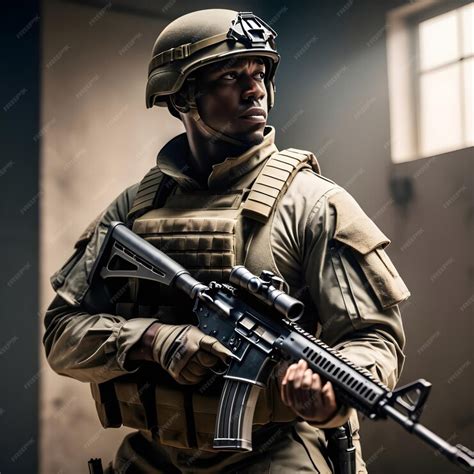 Premium Photo | Black soldier with rifle