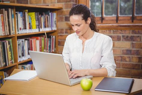 Teacher Using Her Laptop For Work Stock Image Image Of Adult