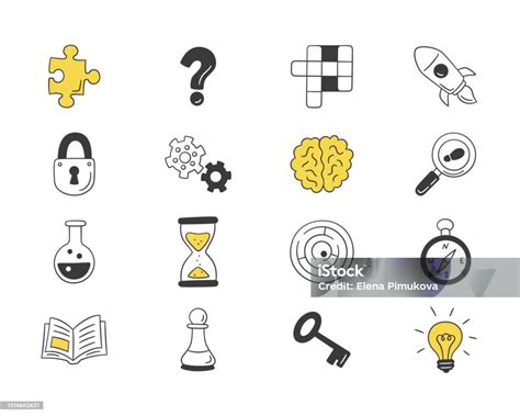 Rätsel Und Rätsel Satz Isolierter Handgezeichneter Objekte