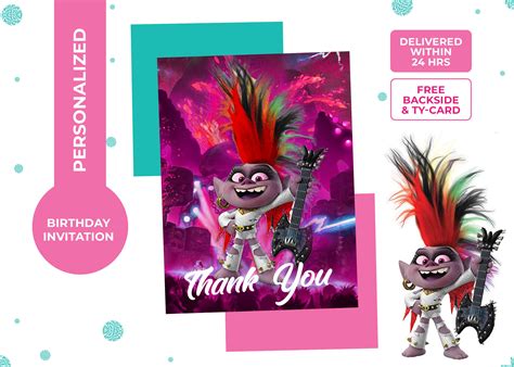 Trolls World Tour Invitation Troll Birthday Party Invitation Etsy