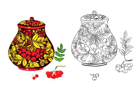Раскраска хохлома. Распечатать картинки для детей.