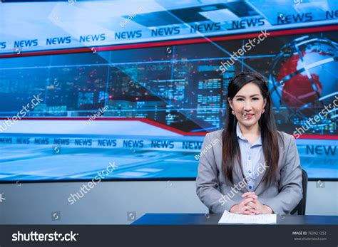 Beautiful Asian Female News Anchor Studio Stock Photo (Edit Now) 760921252