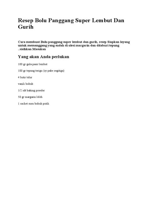 Resep Bolu Panggang Super Lembut Dan Gurih Pdf